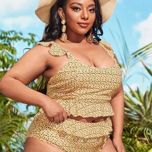 New Shein Polka Dot Ruffle High Waisted Swimsuit